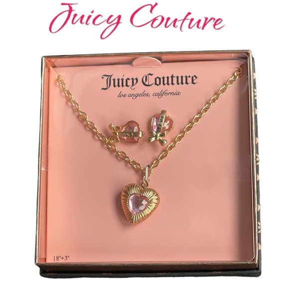 Juicy Couture Jewelry - NEW! JUICY COUTURE PINK JEWELED HEART  NECKLACE & EARRING SET